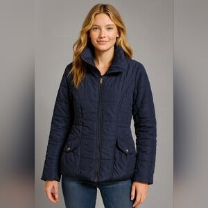 Rampage Navy Quilted Jacket L Belt Loops Puffer Coat Warm Winter Outerwear Cozy